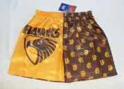 Hawthorn Hawks AFL Mens S19 Team Logo Printed Satin Boxer Shorts Size XS New