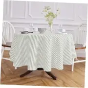 60 Inch Round Tablecloth - Amalfi Stripe, 100% Pure 60" (Round) Sage & White