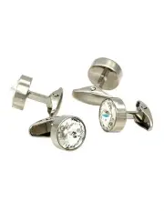 [Cudworth] Rhodium And Crystal Shirt Studs Set of 4 in Silver