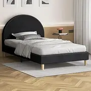 ALFORDSON Bed Frame Base King Single Size Calla Series with Bed Head, Mattress Topper Platform Foundation with Linen Fabric Upholstery for Bedroom, Fabric Charcoal