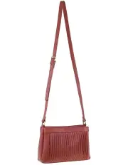 [PIERRE CARDIN] Leather Pleated Design Crossbody Bag in Marsala
