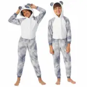 Saint Eve Youth, 1 piece pajama, gray plush, Panda, XSMALL 5-6 Great Costume