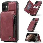 UEEBAI Case for iPhone SE 2020 iPhone 7 iPhone 8, Vintage PU Leather Case Zipper Pocket Wallet Cover Card Holder Slots Magnetic Clasp Closure Kickstand TPU Bumper Folio Shockproof case - Red