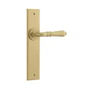 Iver Sarlat Door Lever Handle on Chamfered Backplate Brushed Brass