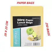 250 X BROWN PAPER LUNCH FOLD BAGS PLAIN KRAFT TAKE AWAY FOOD GROCERY ECO SACK F