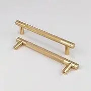 Pexintek Pack of 2 Cabinet Handles Gold Modern Handles Furniture Handles 128mm Hole Distance Door Handles Kitchen Drawer Handles Vintage Handles for Kitchen Cupboards Dresser Cabinet (Gold)