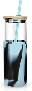Tronco 24 oz Glass Tumbler With Straw and Lid - Smoothie and Iced Coffee Cup With Bamboo Lid, Protective Silicone Sleeve - BPA-Free