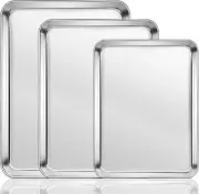 3Pcs Baking Sheet, Premium Stainless Steel Cookie Sheets, Kitchen Nonstick