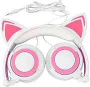 KONTONTY Glowing Cat Ears Headphones for Foldable Stereo Over Ear Headset with Comfortable Earmuffs Cute Design and Plug for Tablets and Laptops