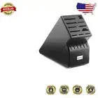 17-Slot Black Wood Knife Storage Block for Safe and Stylish Kitchen Organization