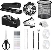 Office Supplies,Desk Accessories, Stapler and Tape Dispenser Set for Women with Stapler, Tape Dispenser, Staple Remover, Staples, Clips, Scissor and Tabs,Gift for Students, Coworkers