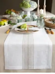 Solino Home 100% Linen Farmhouse Table Runner in White/Natural 14”x132”. New!