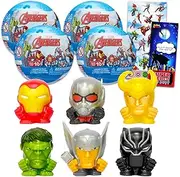 Avengers Blind Box Party Favors - Bundle with 4 Avengers Mash'Ems Blind Ball Mini Figures Mystery Toys Plus Stickers, More | Avengers Figurines for Kids, Boys, Girls