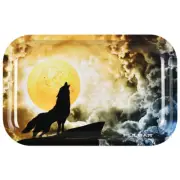 Pulsar Wolf Howl at the Clouds Glow Metal Rolling Tray - 11" X 7" Inches