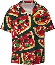 [HJLUUFT] Pizza Pattern Men's Shirts,Classic Hawaiian, Cuban Styles,Vacation Wear - Breathable Button Down Shirts for Men