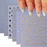 MissJelly 6 Sheets Star Nail Stickers, 3D Nail Stickers, Starlight Nail Art Stickers