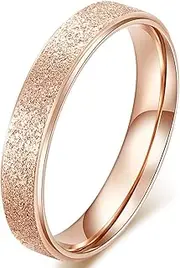 [Fashion Month] Womens 4mm Stainless Steel Sand Blast Finish Rose Gold Wedding Band Engagement Lady Vintage Ring