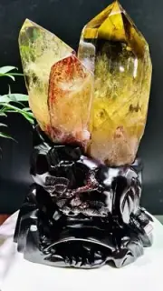 Large 24LB Rare Top Natural Citrine Quartz Crystal Specimen Reiki Tower Decor