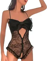[Generic] Satin Chemise Lingerie for Women Plus Size Ladies Lace Princess Wind Pure Desire Senior Sexy New Bow Suit Erotic Underwear Sexy Aprons for Women Lingerie