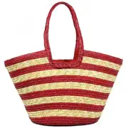 STRAW TOTE: STRIPED WOVEN WHEAT STRAW TOTE - BG-B11047