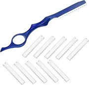 Mudder 11 Pieces Hair Styling Razor Hair Thinning Comb Texturizing Cutting Razor Comb with Replacement Stainless Steel Razors for Salon Home Use(Blue)