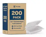 TIYA Clamshell Food Containers - White Bulk 200 Pack, 9x6in. - BPA Free Plast...