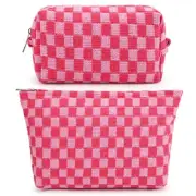 2 Pieces Makeup Bag Large Checkered Cosmetic Bag Capacity Canvas Mix Travel T...