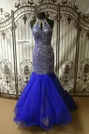 V500 SHERRI HILL SZ 4 ROYAL $870 FORMAL PROM PAGEANT PARTY GOWN DRESS