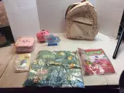 Kirby Backpack, Lunchbox, Gummy Purse, Towel, Plush Clip, Reel Keychain Set