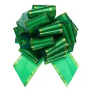 12 Inch Giant Large Pull Bow Big Metallic Car Bows Ribbon with Gold Edge, Green