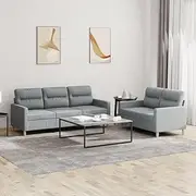 [vidaXL] 2 Piece Sofa Set in Light Grey Polyester Fabric with Cushions - Set Includes 3-Seater Sofa and 2-Seater Sofa with Sturdy Metal Frame