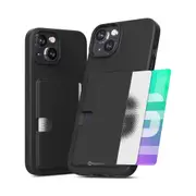 iPhone 15 Plus Slim & Tough Case Cover with Card Holder: Screen & Camera Guard, Drop Protection, Strong Build - Black