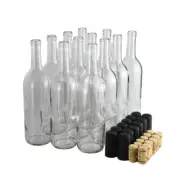 8 Natural W5 Bordeaux Wine Bottles/Flint Flat-Bottomed Cork Top 750 Ml Black