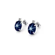 Genuine Blue Star Sapphire Stud Earrings 925 Sterling Silver