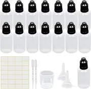 Reyshin 20 Pack 30ml Plastic Dropper Bottle, Plastic Empty Squeezable Dropper Bottles Eye Dropper Dispenser Paint Dropper Bottles with Funnel Measuring Cup Label Transfer Pipette