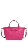 LONGCHAMP Le Pliage Cuir Small Leather Top Handle Bag Satchel Tote Cyclamen