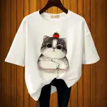 QOG24 MOSLEMO SHOP 成人女士 T 恤 PRINT CHUBBY CATS CASUAL 可信