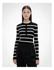 [Witchery] Henley Knit Jumper in Black Stripe