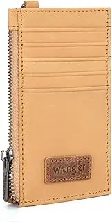 [Montana West] X Wrangler Leather Credit Card Holder for Women - Slim Wallet Rfid Blocking Card Case, Thin Wallet Keychain Cash Purses with Zipper Coin Pocket, Apricot, Casual