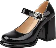[Smilice] Women Chunky Heel Pumps Buckle Mary Jane Shoes with Platform