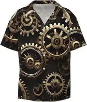 [YANYU] Cool Steampunk Gears Print Hawaiian Shirts Men Short Sleeve Button Down Cuban Collar Shirt Summer Beach Days
