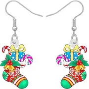 [DALANE] Acrylic Christmas Sweet Candy Cane Stocking Earrings Dangle Drop Snowman Socks Jewelry for Women Girls Kids Gifts Party Favors Decor