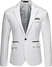 [Aosufei] Men's Comfort Casual Wedding Party Suit Jacket Lightweight Solid Dress Blazer Suits Stylish Business Tuxedo Jacket, White1, Small