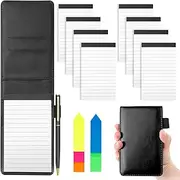SHAIDOJIO 11Pcs Small Pocket Notepad Holder Set, Mini Notepad Pen Holder with 50 Lined Sheets, A7 Pu Leather Pocket Notebook with 8 Memo Book Refills, 1 Metal Pen, 1 Index Tag for Home Office School