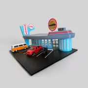 3D Printed Retro Drive-in-Diner Diorama 1/64 Scale