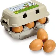 Wooden Play Food - Pretend Play Grocery Shop - Box of Half Dozen Eggs (Brown) by Erzi