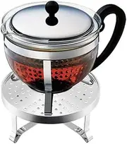 BODUM Teapot Set with Warmer, Chambord, Plastic Filter Basket 1.5 Litre, K11143-16, Chrome