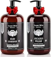 ISNER MILE Beard Wash and Conditioner Set 17 oz New Formula with Biotin Argan & Jojoba Oils Smooth Soften Strengthen Shampoo with Oil Gifts for Men