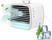 [HJLIKE] Personal Air Cooler, Conditioner Fan Cooler 3 Speeds Usb Rechargeable Fan With 7 Colors Light,Quite Personal Air Cooler Humidifier for Home Office Outdoor, White
