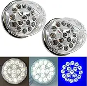2PCS Dual Revolution White Reading Side Marker to Blue Auxiliary 17 LED Watermelon Lights Clear Lens Stainless Steel Bezel Marker Lights for Freightliner Kenworth Peterbilt Trailer Heavy Trucks IP67